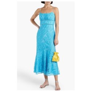 ML Monique Lhuillier Fluted Lace Midi Dress